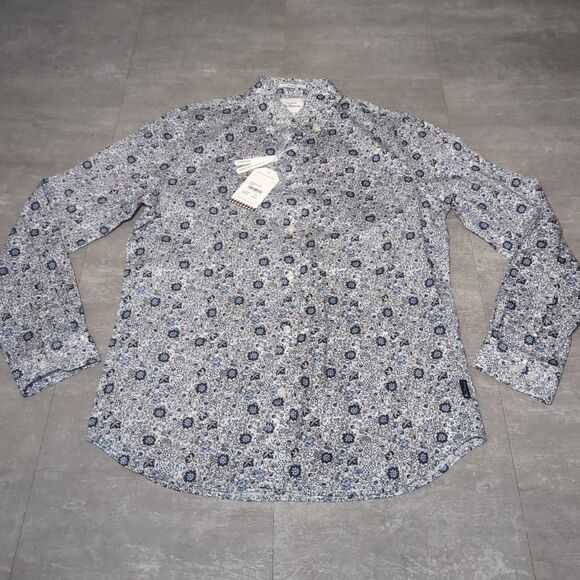 Ben Sherman Mens Medium Button Down Stretch Dress Shirt White Floral NWT - Picture 1 of 7